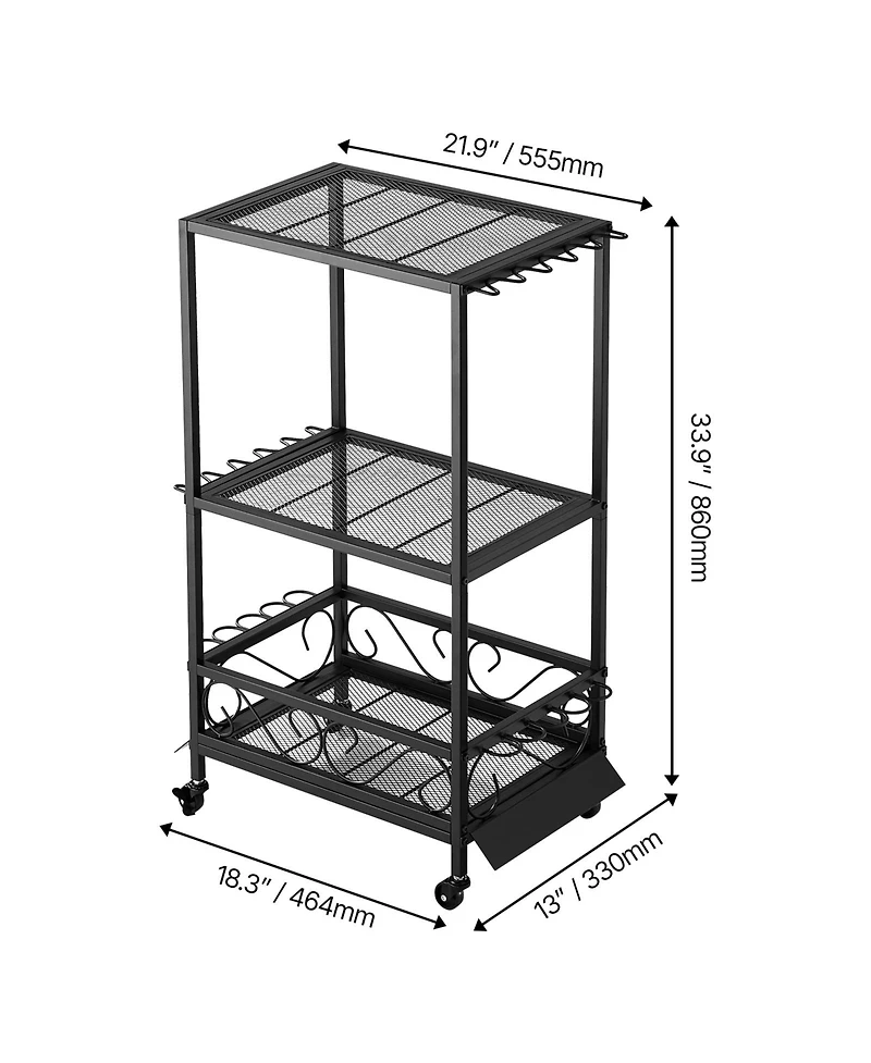 Hongge Mobile 10-Rod Fishing Pole Rack with Storage Shelves and 360 Degree Locking Wheels for Garage Organization