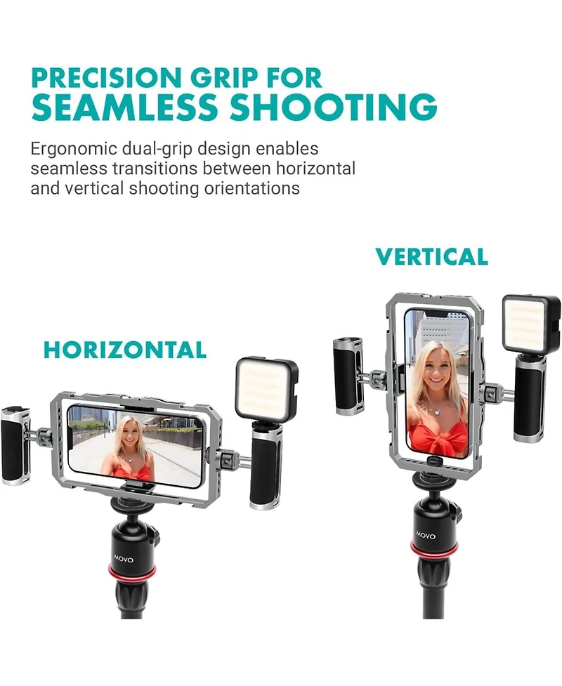 Movo iFilmer-pro Smartphone Rig with Dual Grip Cage, Wireless Lavalier Mics, and Full Size Tripod for iPhone and Android