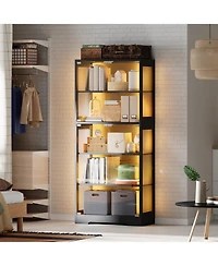 homfan Display Cabinet with Glass Door, 5-Tier 71" Curio with Rgb Led Lights and App Control for Collectibles Modern Storage for Living Room, Bedroom