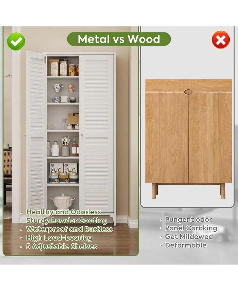 Boyel Living 74" Metal Kitchen Pantry Cabinet with Doors, Tall Storage Organizer with 5 Adjustable Shelves