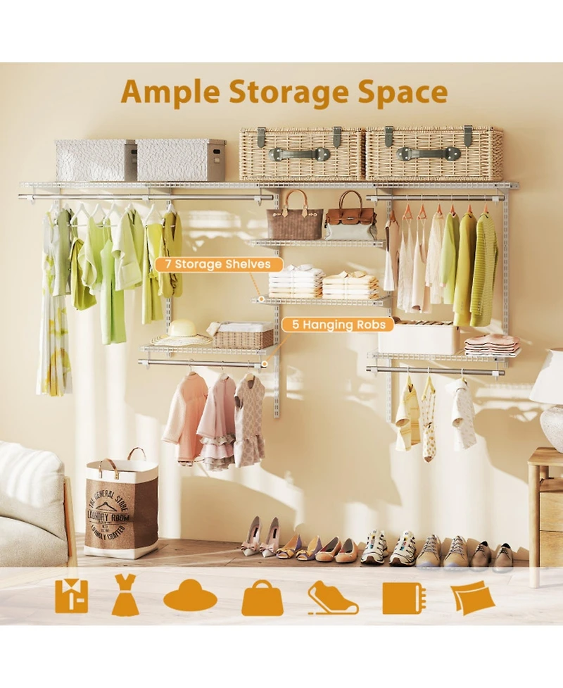 Hongge 4-8 Ft Wall Mounted Closet Organizer System with Hanging Rods