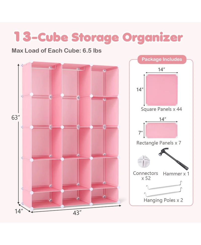 Hongge Modular Kids Wardrobe Closet Organizer with 13 Storage Cubes
