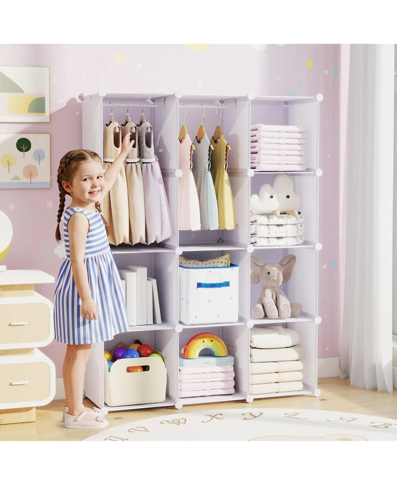 Hongge Stackable 10-Cube Kids Wardrobe Organizer with Hanging Rod