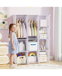 Hongge Stackable 10-Cube Kids Wardrobe Organizer with Hanging Rod