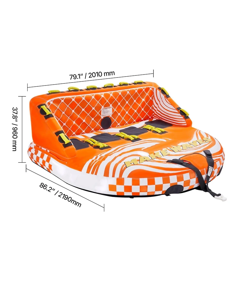Hongge Towable Boat Tube for 1 to 4 Riders with Full Nylon Cover 22 Grab Handles and Dual Tow Points