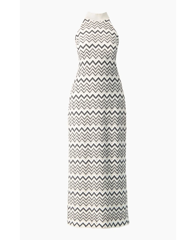 Ivonne Women's Zigzag Knit Halter Neck Sleeveless Midi Dress