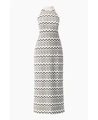 Ivonne Women's Zigzag Knit Halter Neck Sleeveless Midi Dress