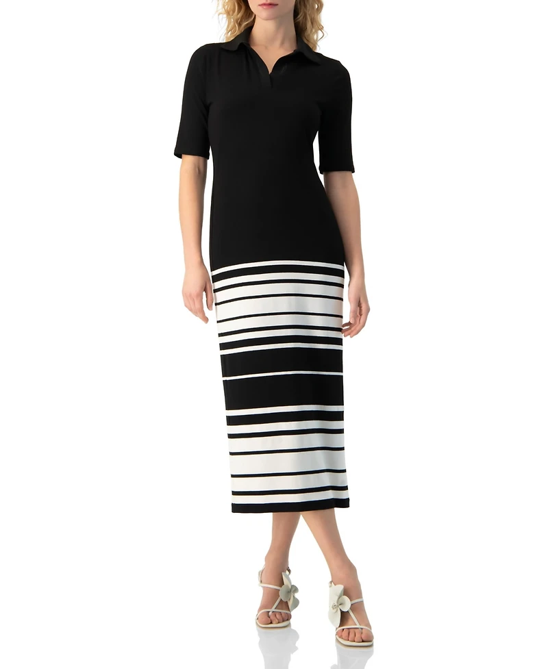 Ivonne Women's Ribbed-Knit Colorblock-Stripe Fitted Midi Dress