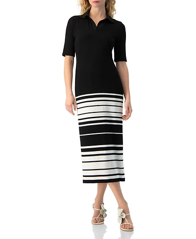 Ivonne Women's Ribbed-Knit Colorblock-Stripe Fitted Midi Dress