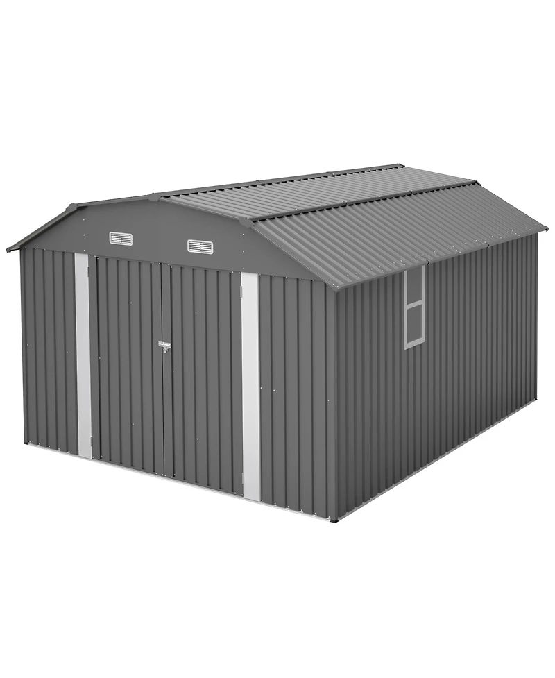Mondawe 10 x 12 ft Outdoor Steel Storage Shed with Floor Frame Kit and Lockable Doors