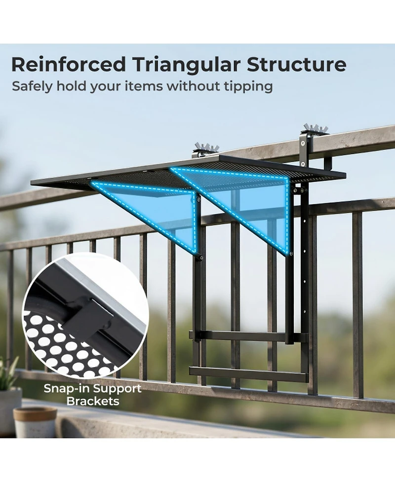 Sugift Set of 2.48in Balcony Railing Tables with 5-Level Adjustable Height for Patio and Deck