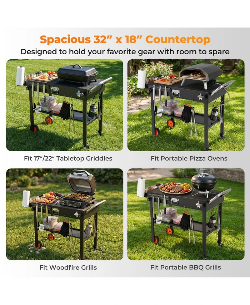 Sugift Folding Grill Cart for 17 and 22 in Griddles with Heat-Resistant Mat