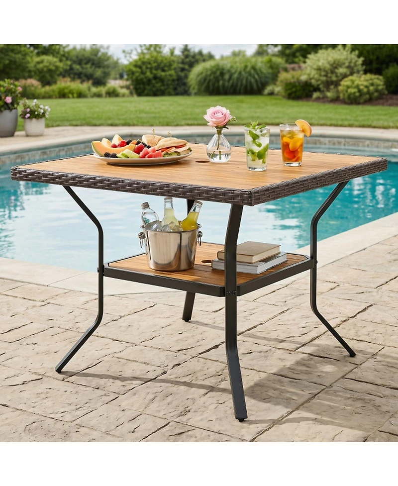 Sugift 37 inch Square Outdoor Dining Table for 4 with Acacia Wood Top and 2in Umbrella Hole