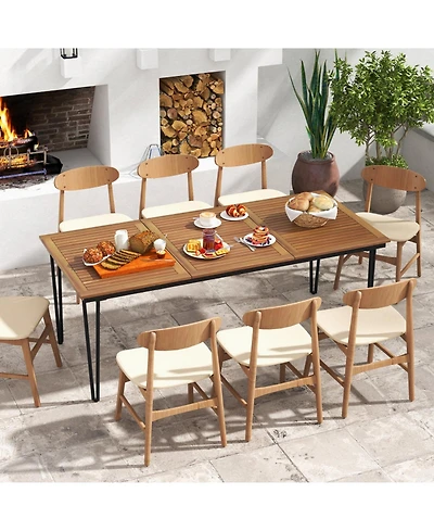 Gouun 79 in Acacia Wood Outdoor Dining Table for 8 with Umbrella Hole