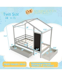 Costway Twin House Bed with 2 Storage Drawers Solid Wood Platform Bed with