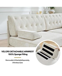 Maison Boucle 3-Seater Modular Sectional Sofa for Living Room, Velvet Fabric, Button Tufted Back, Tassel Fringe Skirt, Free Combination