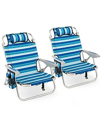 Gouun Folding Beach Chair for Adults with 4-Position Backrest, Cooler Bag, Cup Holder and Towel Bar
