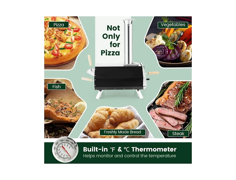Lucky One Outdoor Pizza Oven with Pizza Stone, Wood Fired Portable Oven with Foldable Legs