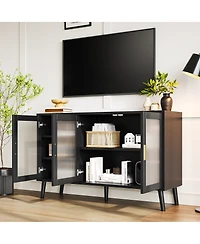 homfan Buffet Cabinet with Ribbed Glass Doors Sideboard Storage for Dining Room Kitchen Living Room