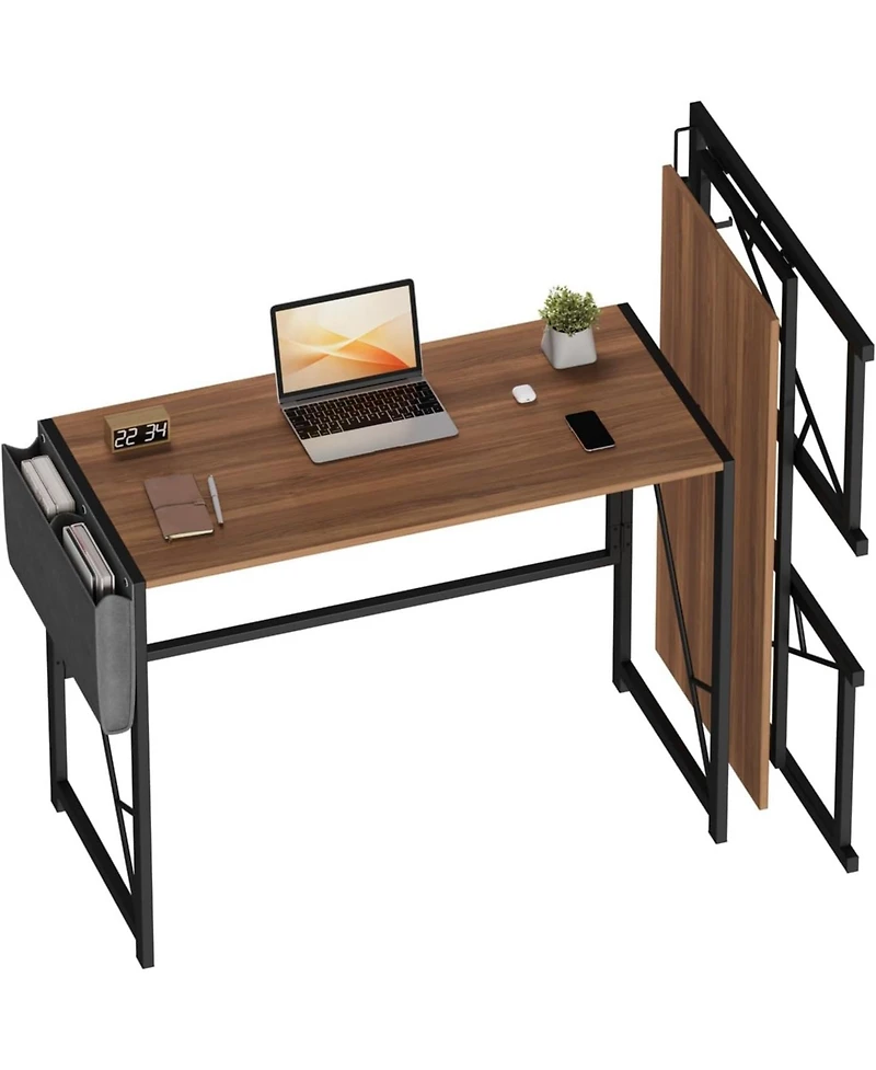 homfan 39.4-inch Folding Desk – Writing Computer Table with Storage Bag and Hook, Space-Saving for Bedroom and Apartment