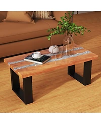 Sugift Teak Wood Patio Table with River-Like Epoxy Tabletop