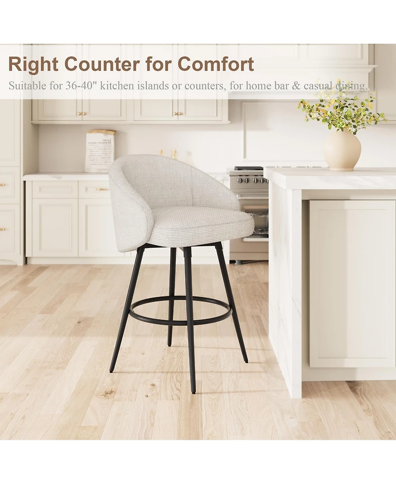 homfan Set of 4 360degree(s) Swivel Knit Counter Bar Stools with Back and Footrest, 25.4" Seat