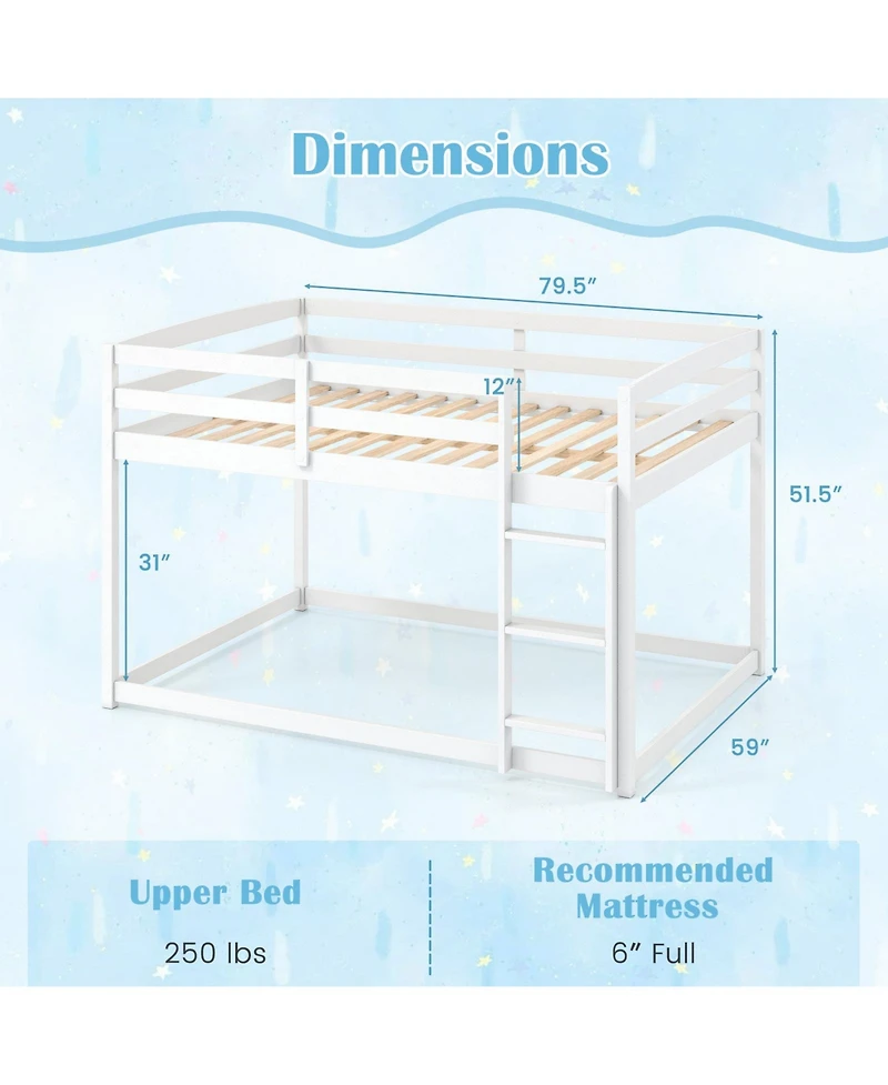 Gymax Full Over Full Bunk Bed with Full-length Guardrails and Integrated Ladder