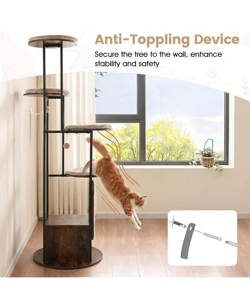 Sugift 72-in Tall Multi-Level Cat Condo with Top Perch Platforms and Removable Washable Mats