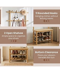 Sugift 3-in-1 Bamboo Coat Rack Hall Tree with Bench and Shoe Storage