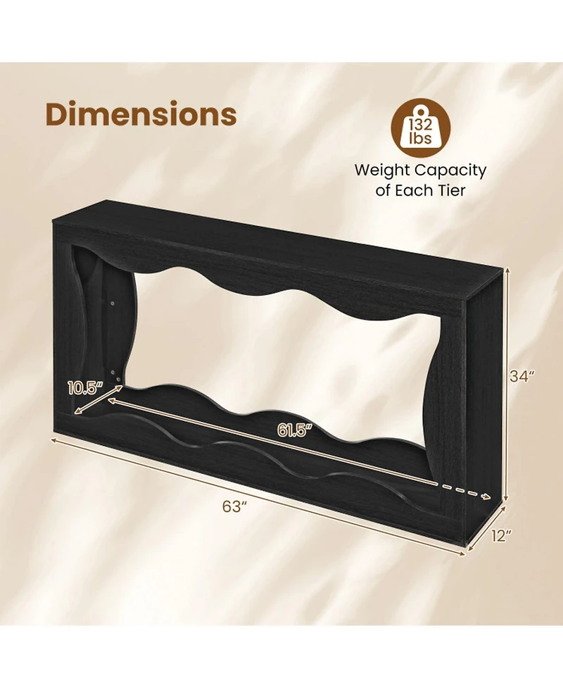 Sugift 63 in 2-Tier Narrow Entryway Console Table with Wavy Edge Storage Shelf