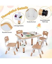 Sugift Height Adjustable Kids Table and 4 Chairs Set with Graffiti Desktop and 2 Storage Baskets