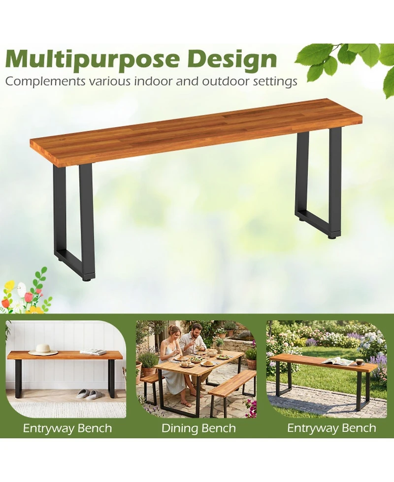 Sugift Set of 2 Wood Patio Dining Benches 47.5 Inch Long for Entryway Poolside