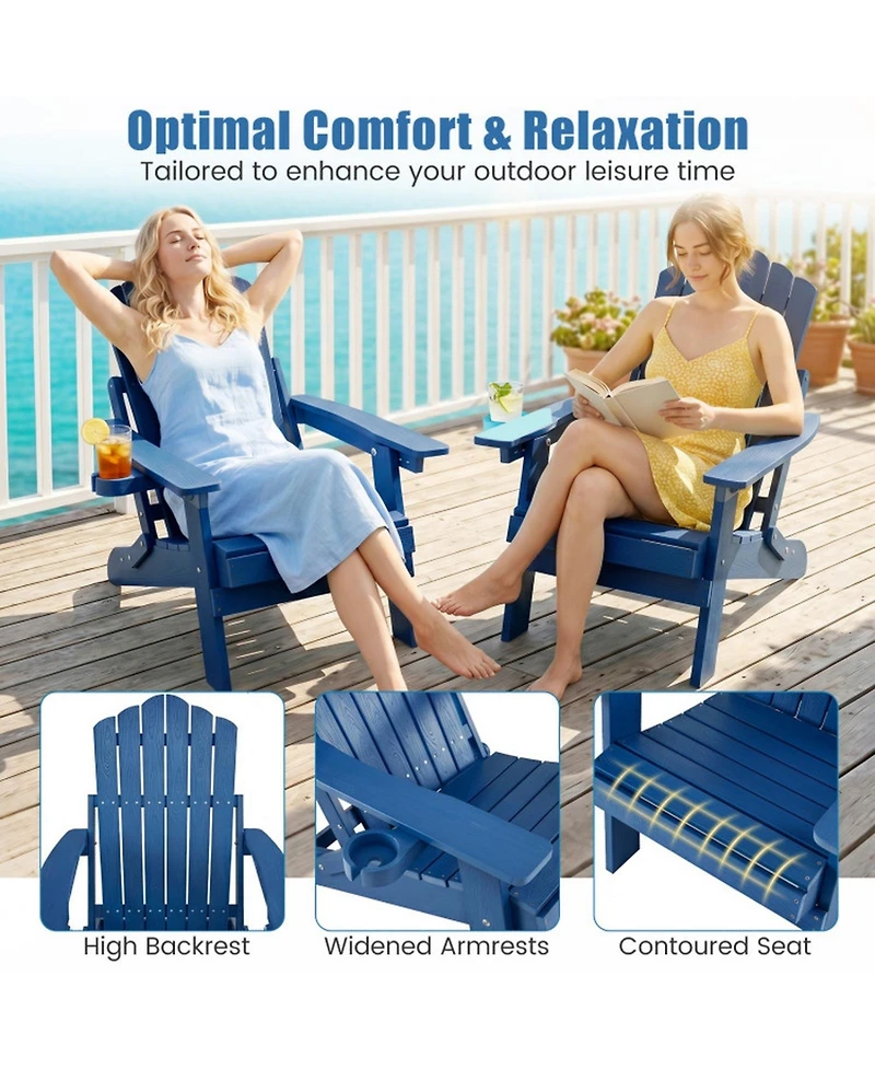 Sugift Folding Adirondack Chair with Cup Holder and 5-Level Adjustable Backrest