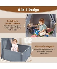 Sugift 2-in-1 Play Tent and Playpen Yard with Star String Lights, Ages 3+