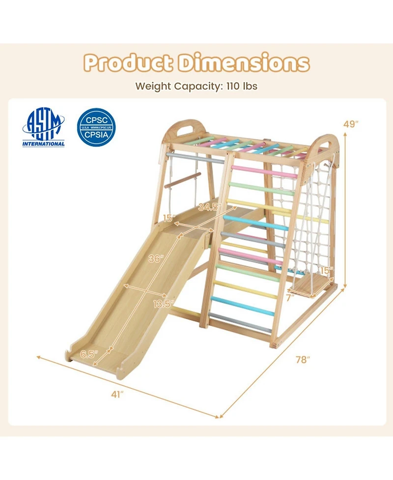 Sugift 8-in-1 Wooden Climber Playset with Slide & Monkey Bars, Ages 3-5