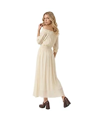 Modenaire Women's Off-Shoulder Crochet Top and Maxi Skirt Set
