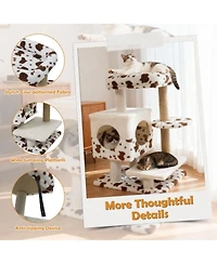 Sugift Modern Indoor Cat Tree Tower with Wide Upholstered Perch and 2-Entrance Cat Condo