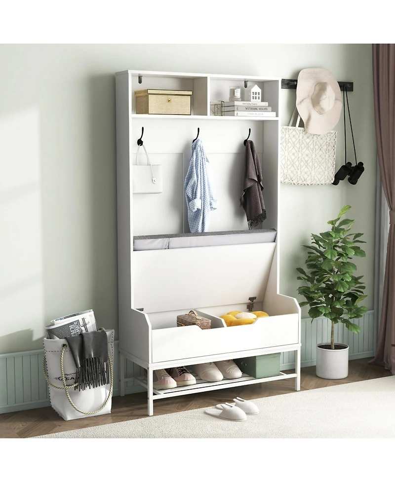 Sugift 69 in Tall 4-in-1 Hall Tree Coat Rack with Seat Cushion and Shoe Storage