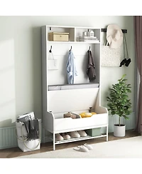 Sugift 69 in Tall 4-in-1 Hall Tree Coat Rack with Seat Cushion and Shoe Storage