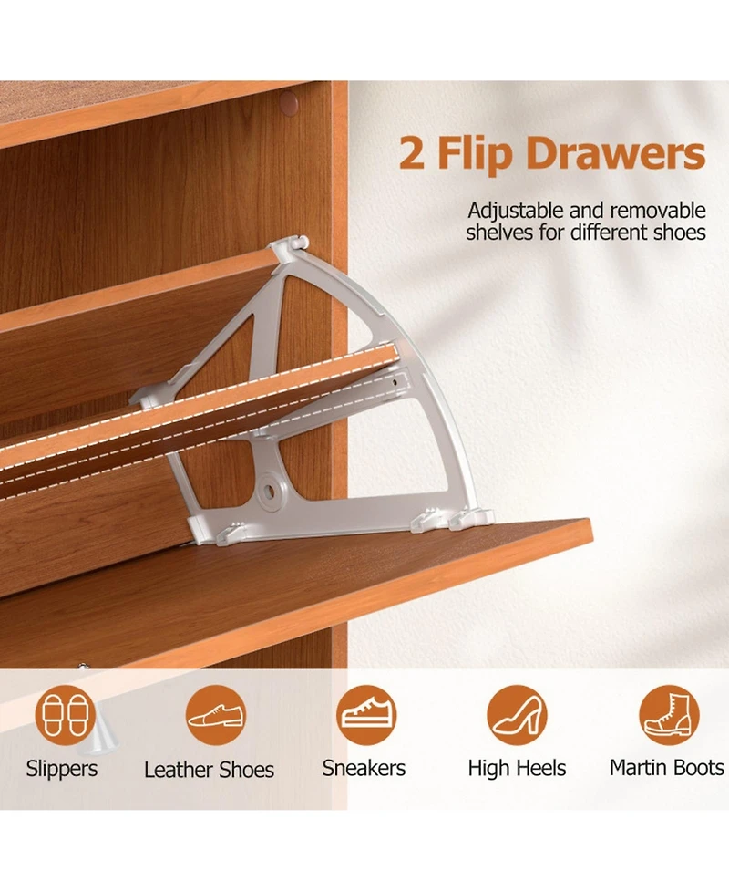 Sugift Narrow Shoe Cabinet with 2 Flip Drawers Adjustable Removable Shelves 9.5in Depth for Entryway
