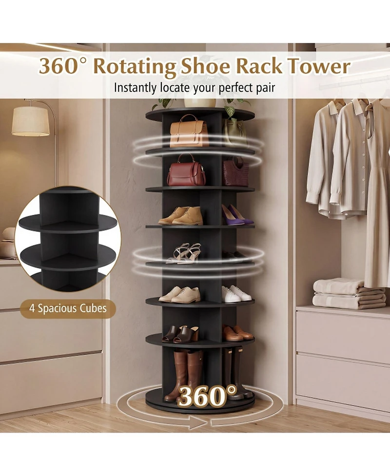 Sugift 7-Tier Rotating Shoe Rack Tower Freestanding Spinning Shoe Organizer Holds 28 Pairs