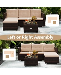 Sugift 4-Seat Outdoor Wicker Furniture Set with Tempered Glass Coffee Table and Soft Cushions