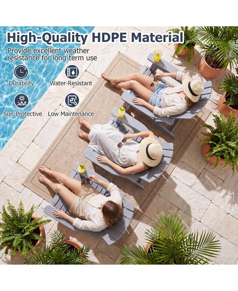 Sugift Set of 2 Hdpe Adirondack Chairs with Cup Holder and Wood-Like Texture for Garden