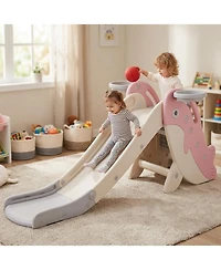 Sugift 4-in-1 Foldable Whale Design Slide Playset, 160 lbs Capacity, Ages 3+