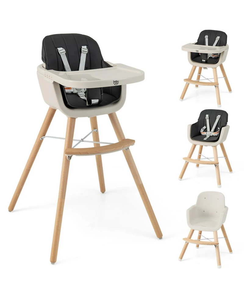 Gouun Baby 3-in-1 Convertible Wooden Baby High Chair with Cushion