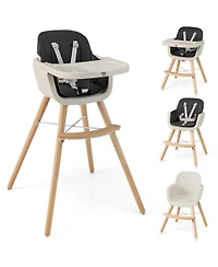Gouun Baby 3-in-1 Convertible Wooden Baby High Chair with Cushion