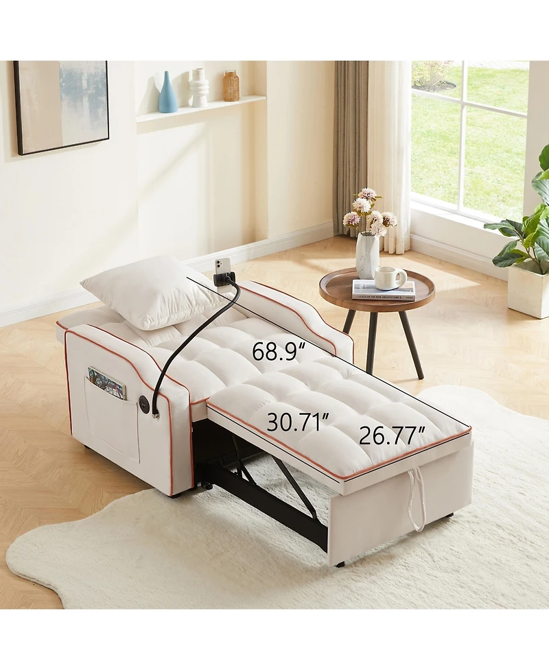 Clihome 3 1 Convertible Sleeper Sofa Chair Bed With Adjustable Backrest and Phone Holder