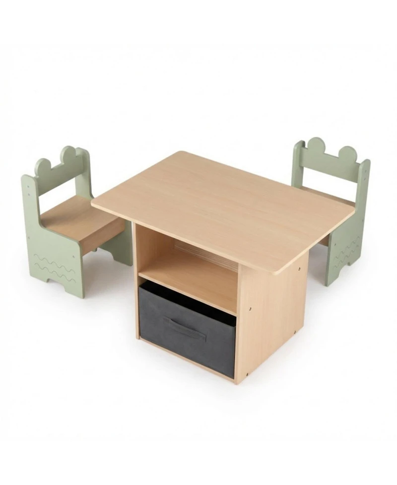 Sugift Wooden Kids Table and 2 Chairs Set with 2 Open Compartments