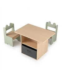 Sugift Wooden Kids Table and 2 Chairs Set with 2 Open Compartments