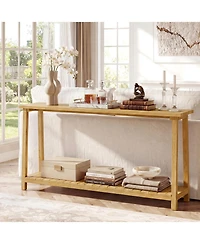 Slickblue Farmhouse 2-Tier Console Table with Teak Wood Frame